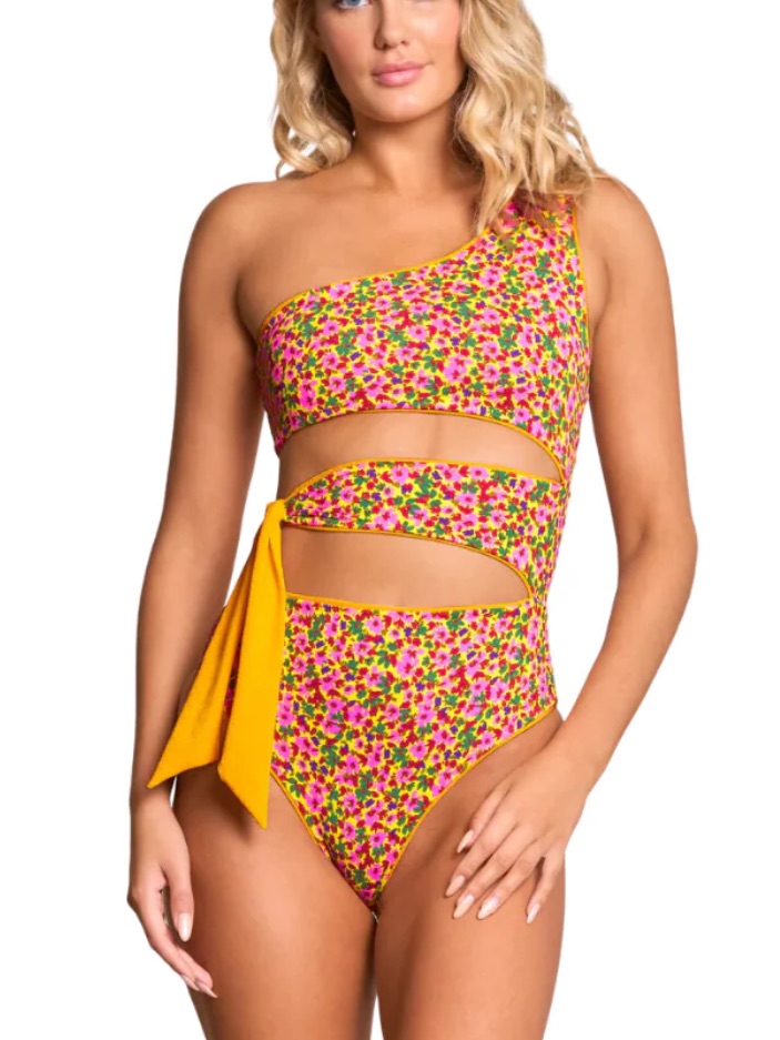 Sale Maaji Sunset Gold Reversible Floral Print Cutout One Piece Swimsuit Nwt L